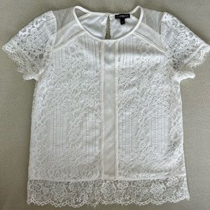 Express Lace Layered Short Sleeve Ivory Top